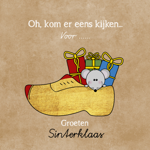 Sinterklaas kaart schattig muisje in een klomp met cadeautjes
