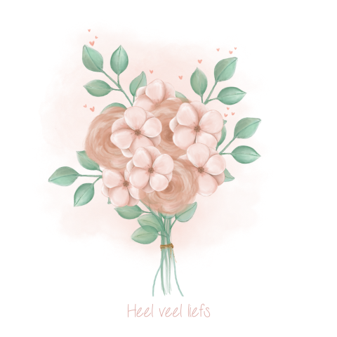 Liefs kaart met bloemen in pasteltinten