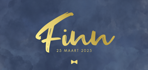 Minimalistisch geboortekaart jongen blauw met strikje goudfolie