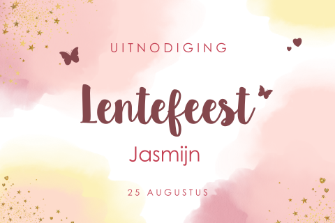 Lentefeest uitnodiging zomerse tinten waterverf en vlinders