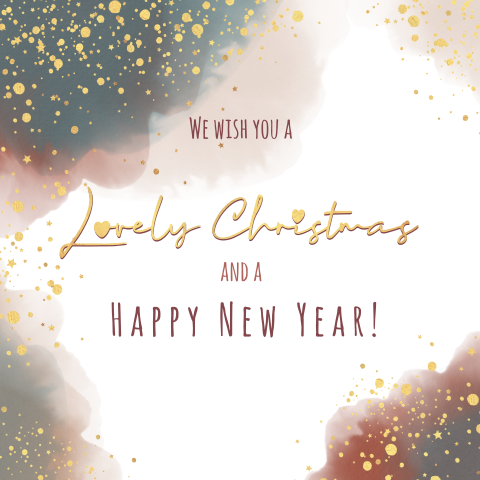 Kerstkaart stijlvol waterverf en goudspetters Lovely christmas