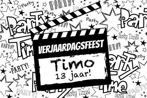 Uitnodiging kinderfeest jongen zwart wit graffiti stijl