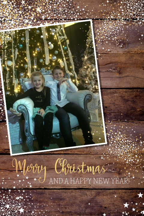 Stijlvolle kerstkaart met foto hout en vele sterretjes