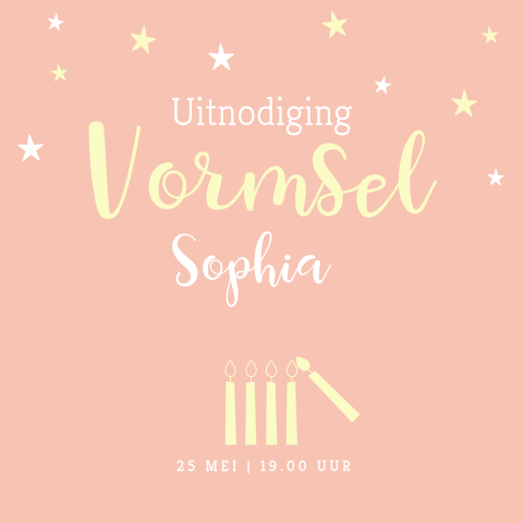 Vormsel uitnodiging meisje sterren en kaarsjes