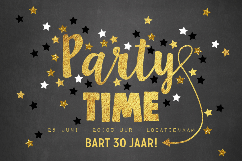 Feestelijke uitnodiging Party-Time krijtbord en sterren