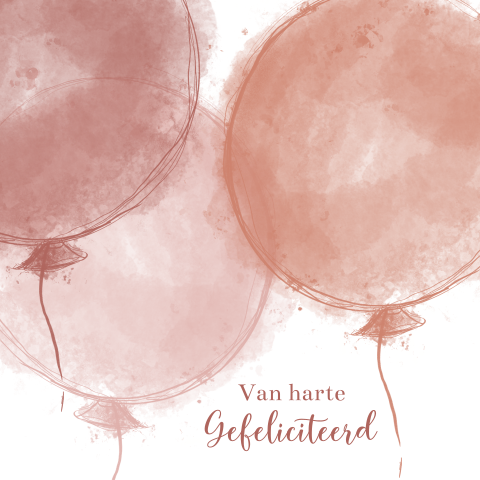 Stijlvolle verjaardagskaart met bruin roze ballonnen