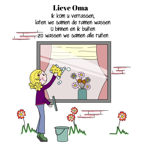 Zomaar voor oma of moederdag Meisje zeemt de ramen