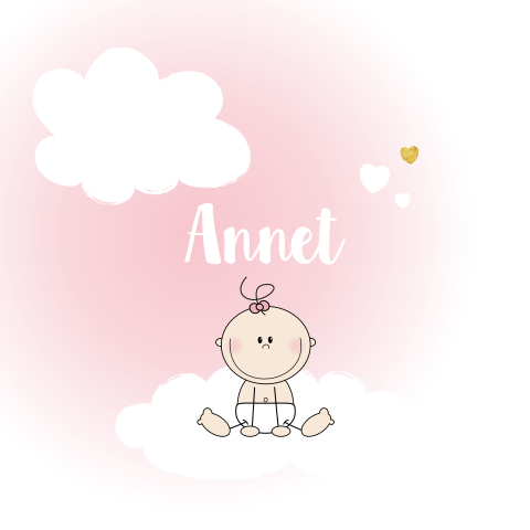 Lief roze geboortekaartje meisje illustratie kindje met wolken Annet