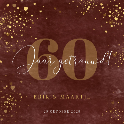 Jubileum uitnodiging 60 jaar getrouwd in bordeaux rood