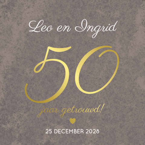 Stijlvolle jubileum uitnodiging 50 jaar getrouwd met goudfolie