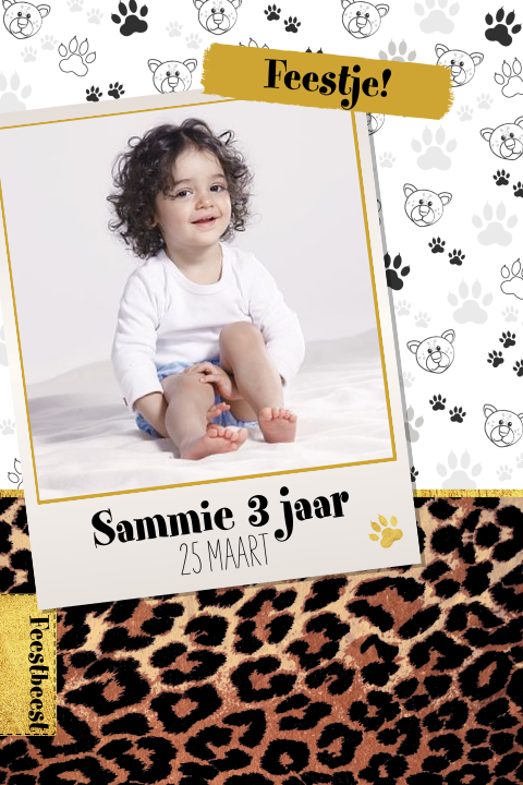 Stoere uitnodiging kinderfeest panterprint en foto