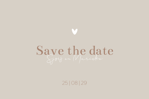 Minimalistische save the date kaart natuurlijke en zachte uitstraling