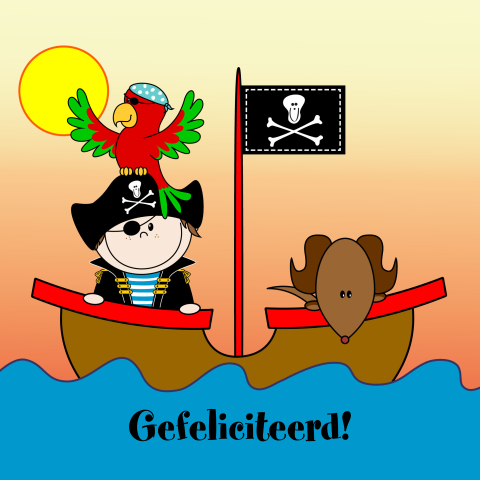 Verjaardagskaart schip ahoy piraatje