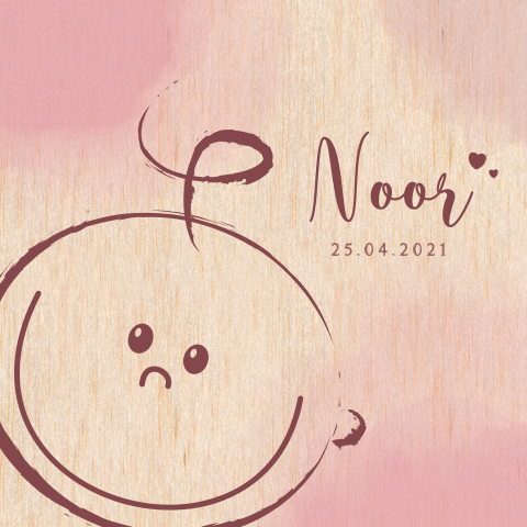 HOUT Geboortekaartje meisje waterverf en baby gezichtje Noor
