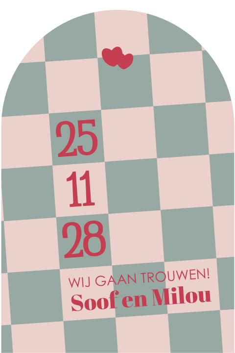 Trouwkaart met boogvorm in stijlvolle colorblocking