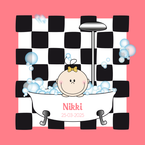 Grappig geboortekaartje meisje in een badje Nikki