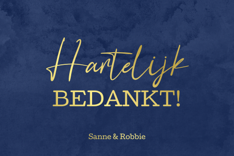 Stoere en chique bedankkaart huwelijk met goudfolie