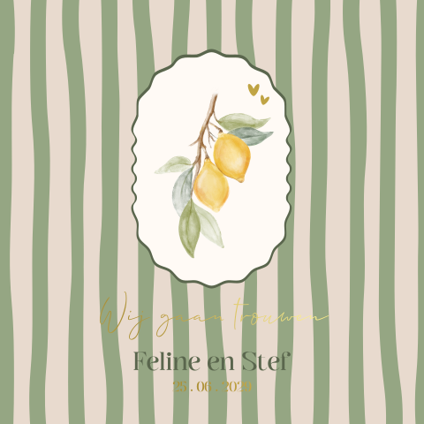 Trouwkaart Lemon Love Elegantie met citroentak en goudfolie
