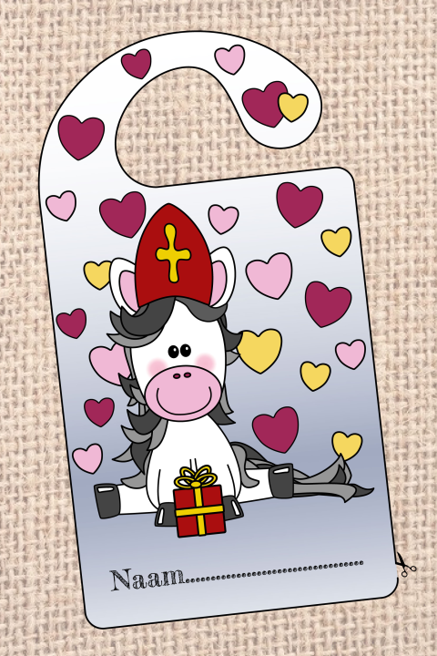 Sinterklaas knutselkaart deurhanger lief paard