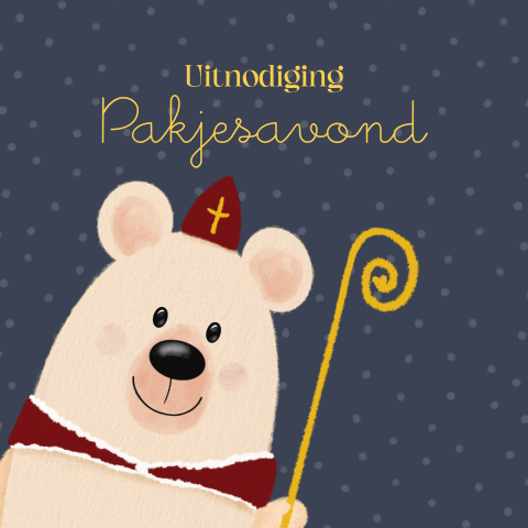 Uitnodiging pakjesavond – Sinterklaaskaart met beertje