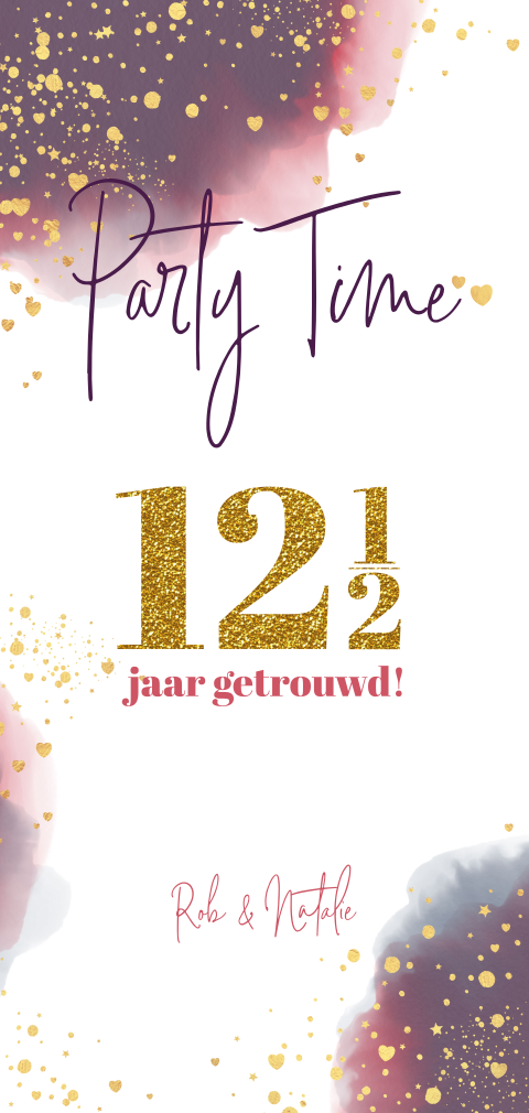 Feestelijke jubileum uitnodiging waterverf gouden stippen en hartjes