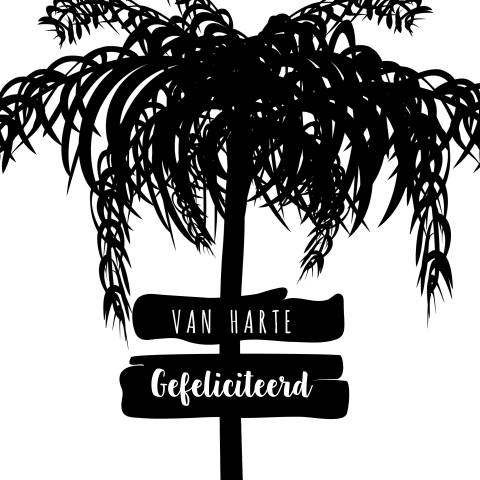Verjaardagskaart zwart-wit palmboom met wegwijzer