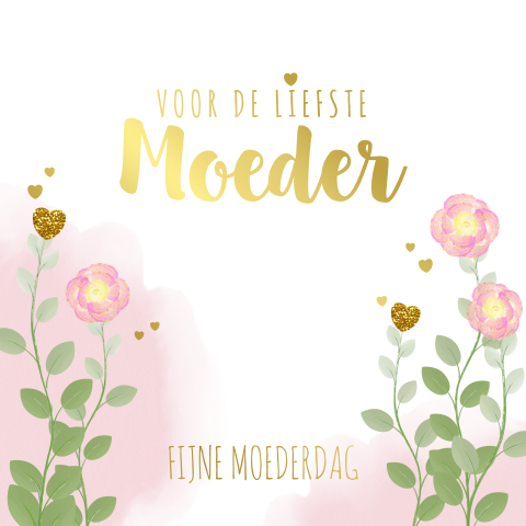 Moederdagkaart vrolijk bloemenpatroon en goudfolie tekst