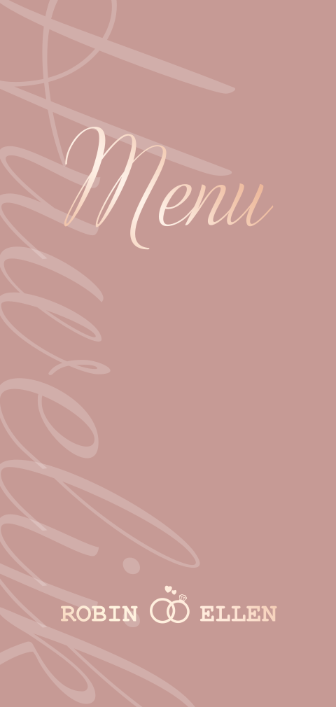 Menukaart | Stijlvol, hip, roze en trouwringen | Rosé goudfolie