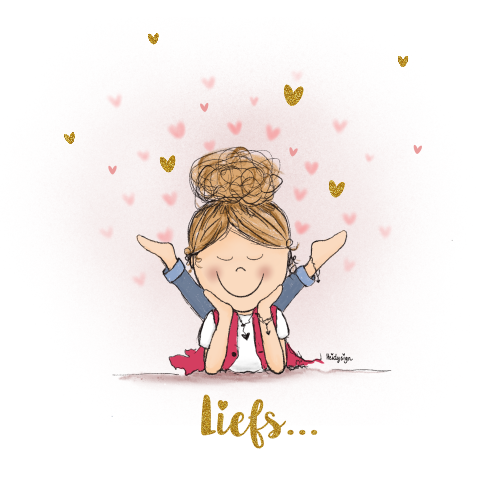 Schattig kaartje met een tekening van een verliefd meisje