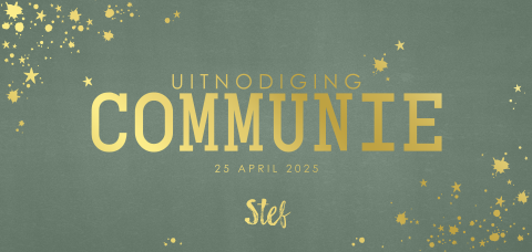 Stoere en luxe communie-uitnodiging voor jongens groen en goudfolie