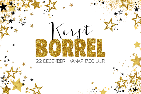 Feestelijke uitnodiging kerstborrel goud glitter sterren