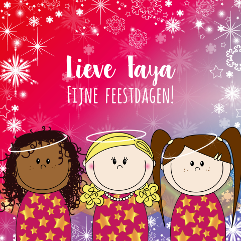 Kerst wenskaart met naam en vrolijke kerstengeltjes (bengeltjes)