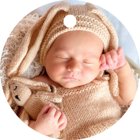 Rond label met eigen babyfoto – 16 stuks