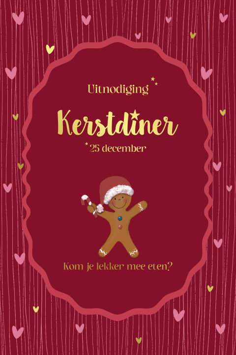 Uitnodiging Kerstdiner – Koekmannetje en hartjes