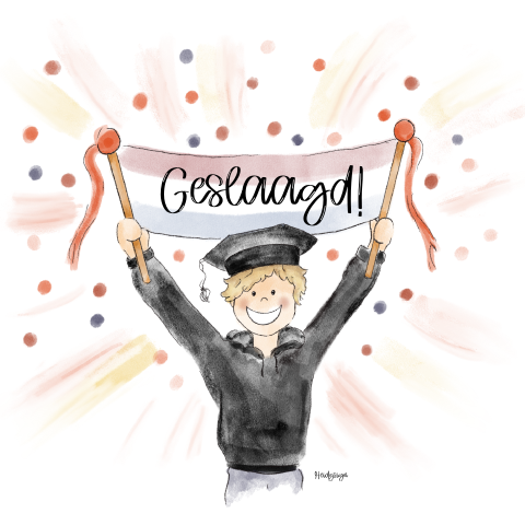 Felicitatie geslaagd met een jongen en de Nederlandse vlag