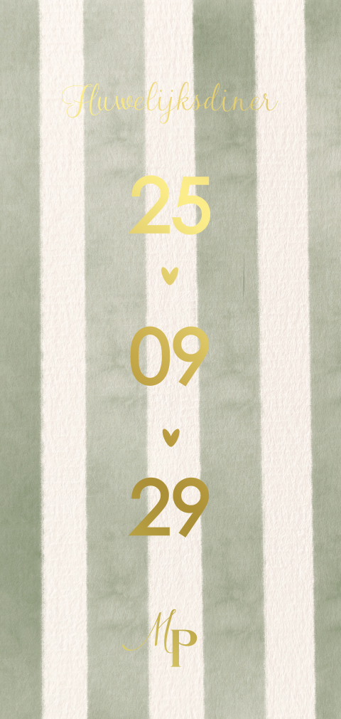 Menukaart bruiloft olijfgroene strepen en goudfolie – Amalfi Romance