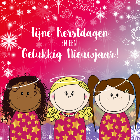 Kerstkaart vrolijke schattige kerstengeltjes (bengeltjes)