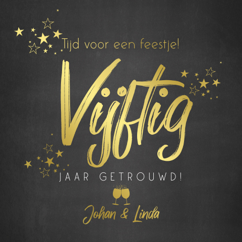 Luxe uitnodiging met goudfolie 50 jaar getrouwd