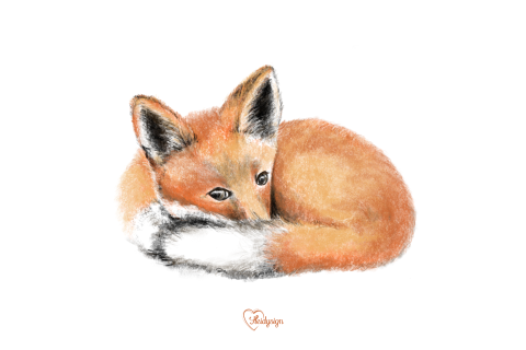 Dierenkaart tekening in kleur van een lief vosje