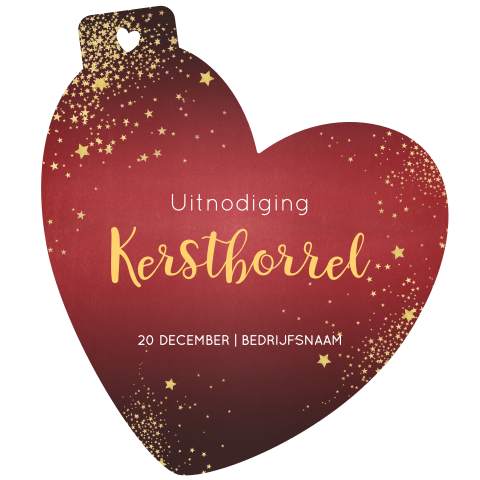 Zakelijke Uitnodiging kerstborrel - Hartjes kerstbal vorm