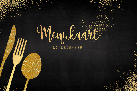 Stijlvolle menukaart zwarte kaart met gouden sterren en bestek