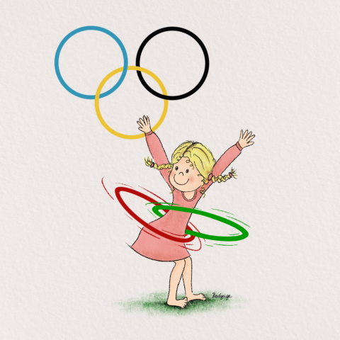 Speelse wenskaart met olympische hoelahoep