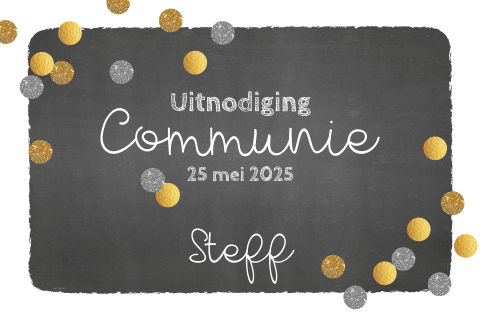 Communie uitnodiging krijtbord en confetti