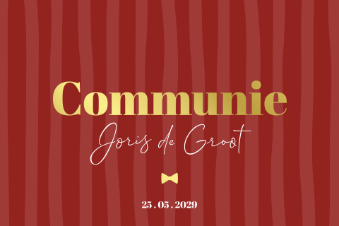 Communiekaart met rode strepen en luxe goudfolie
