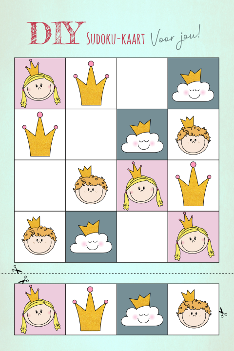 DIY kinderkaart sudoku kids prins en prinses