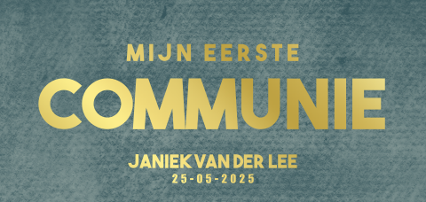 Communie uitnodiging jongen stoer blauwgroen met koperfolie