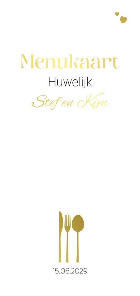 Trendy menukaart huwelijk goudfolie hartjes