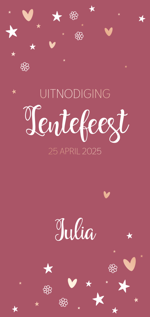 Lentefeest uitnodiging meisje stijlvol hartjes sterren folie