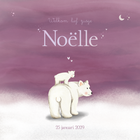Geboortekaartje meisje ijsbeertjes- tweede kindje - winter - Noelle