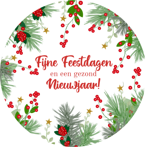 Kerstkaart rond botanica kersttakken en bessen